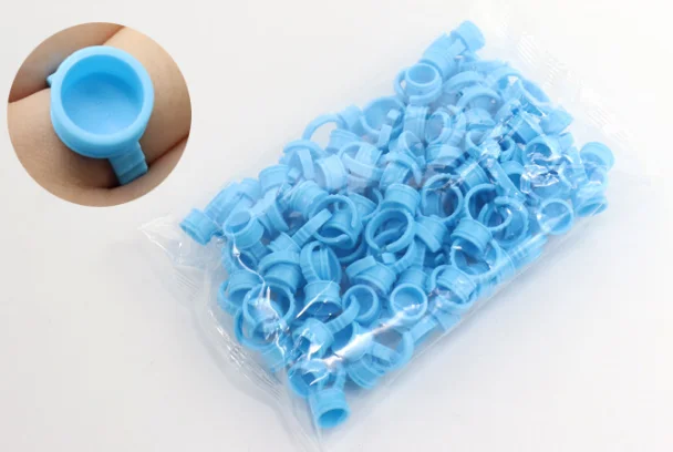 Disposable Pink Blue Plastic Tattoo Pigment Ring Ink Cups Holder Tools Eyelash Extension Glue Rings