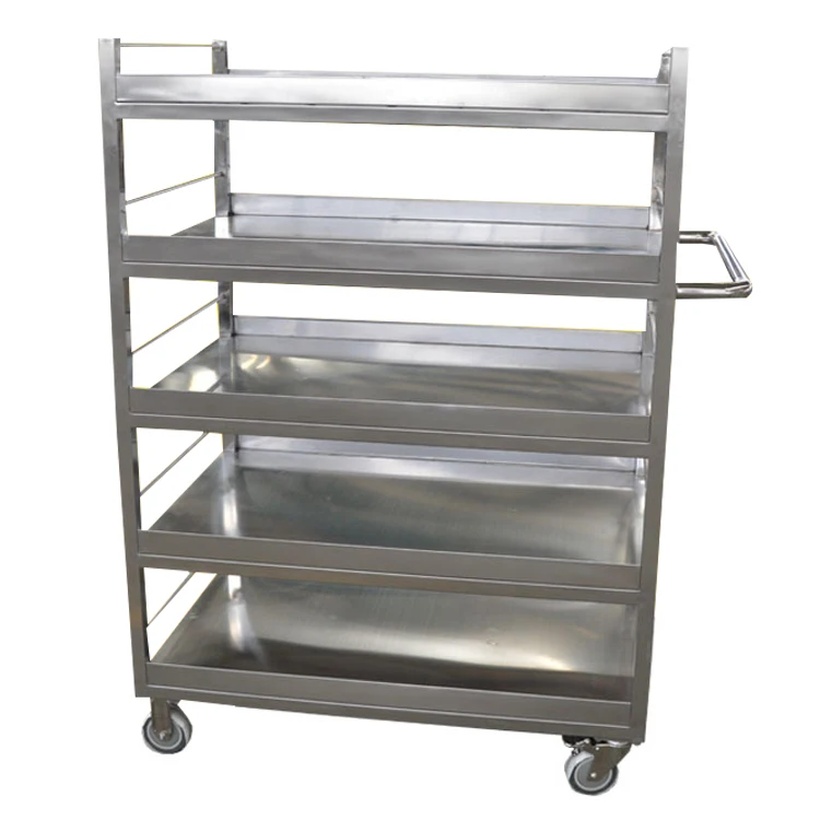 Wholesale 5-Layer Stainless Steel Serving Trolley Rectangle-Shaped Restaurant Food Service Cart for Hotels & Restaurants