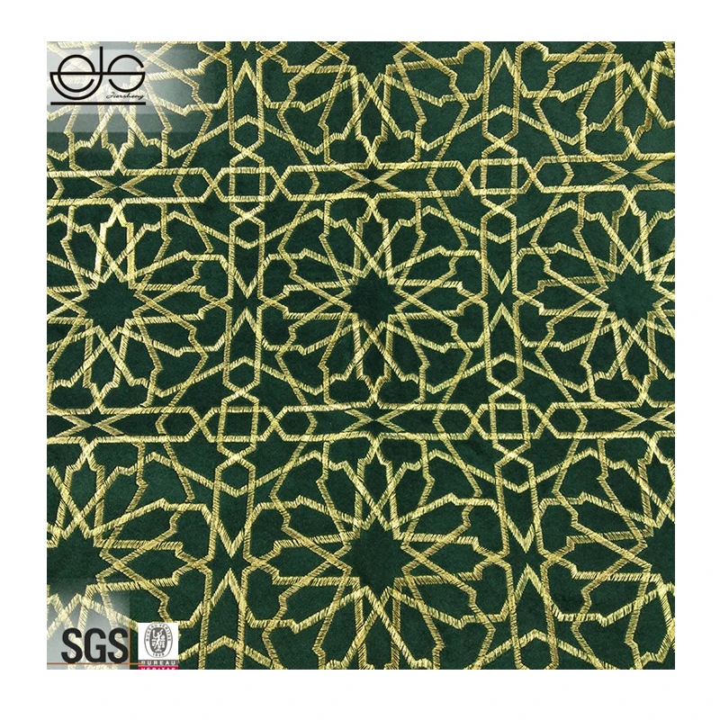 JES Fashion New Desgin Golden Embroidered Heavy Velvet Sofa Fabric