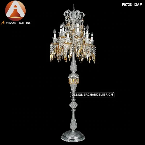 12 Light Floor Lamp with Clear & Amber Crystals