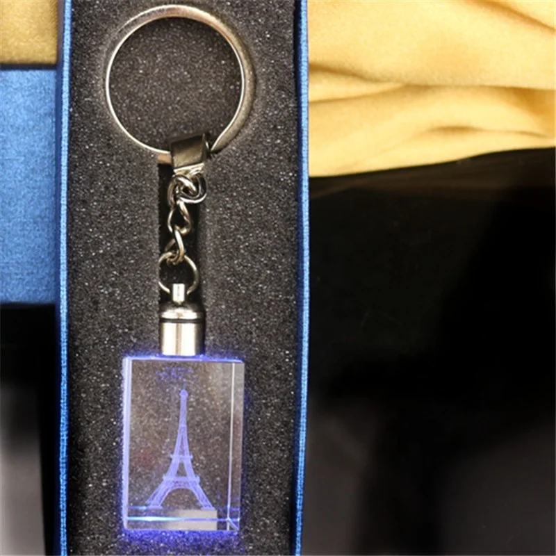 in fashion K9 custom LED led flashlight crystal key chain/3D Laser Inside Rose Flower Key Chain Crystal For Wedding Present