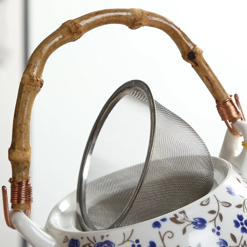 Japanese Style Tea Cup Pot Set Printed Teapot With Tea Stainer Ceramic China Tea Set
