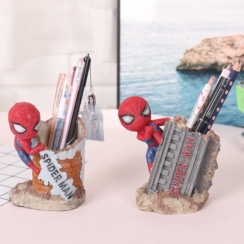 Modern creative home Marvel extraordinary spider man pen holder ornaments student gifts resin crafts ornaments