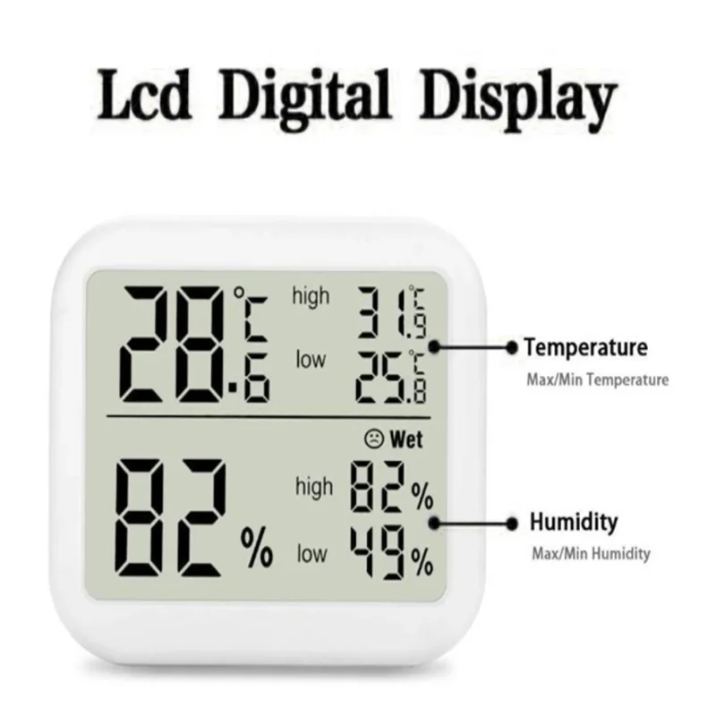 Free Sample High Low Records Digital Hygrometer Indoor Thermometer Plastic LCD Monitors Temperature and Humidity Monitor