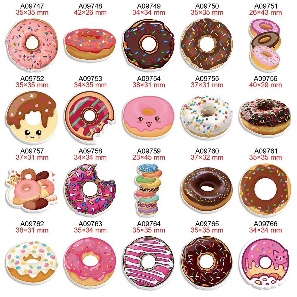 Cartoon Donut Food Planars Resin Flatback Printed 50pcs/lot for Charms DIY Hairbow Phone Keychain Decorations