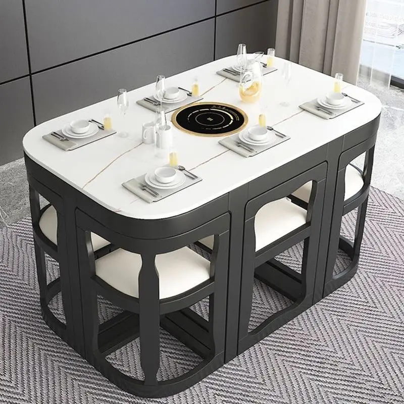 Dining chair dining table glass marble dining table set Nordic luxury modern home rock plate combination factory wholesale
