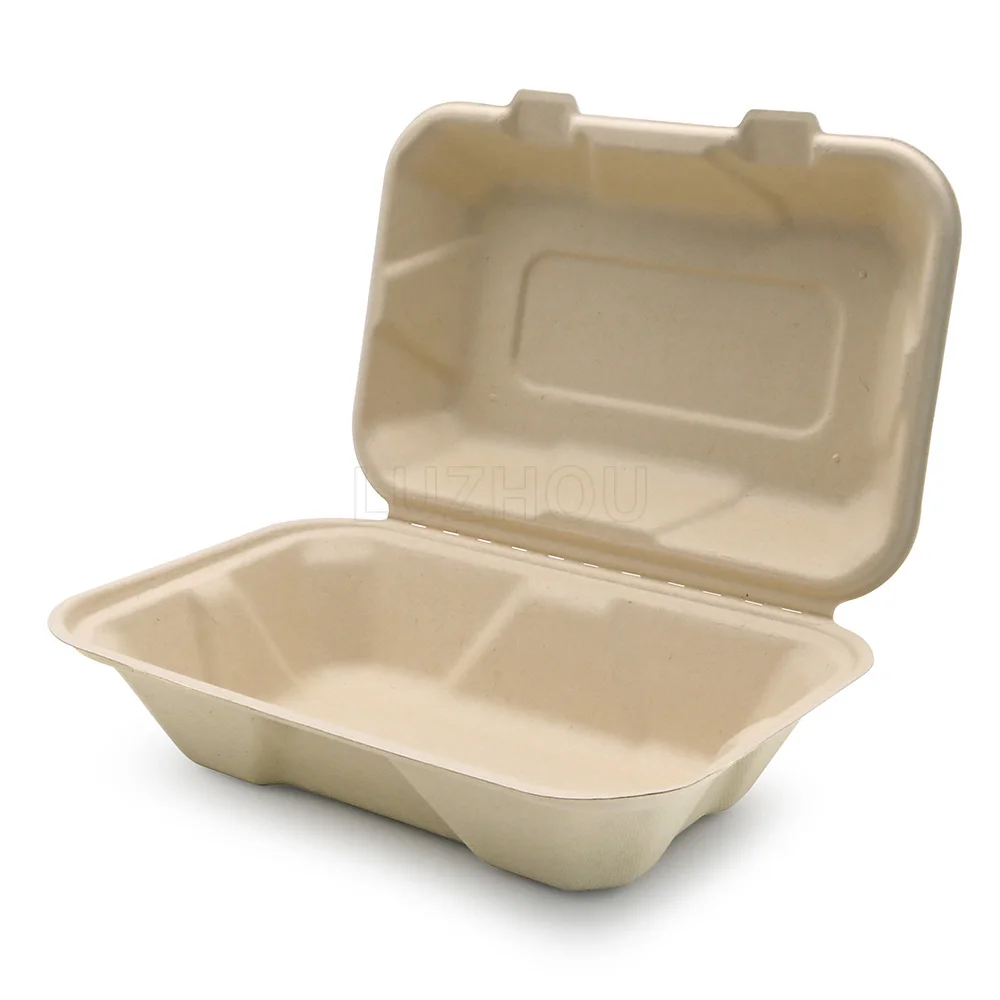 LuzhouPack customized biodegradable sugarcane disposable container clamshell takeaway box for food