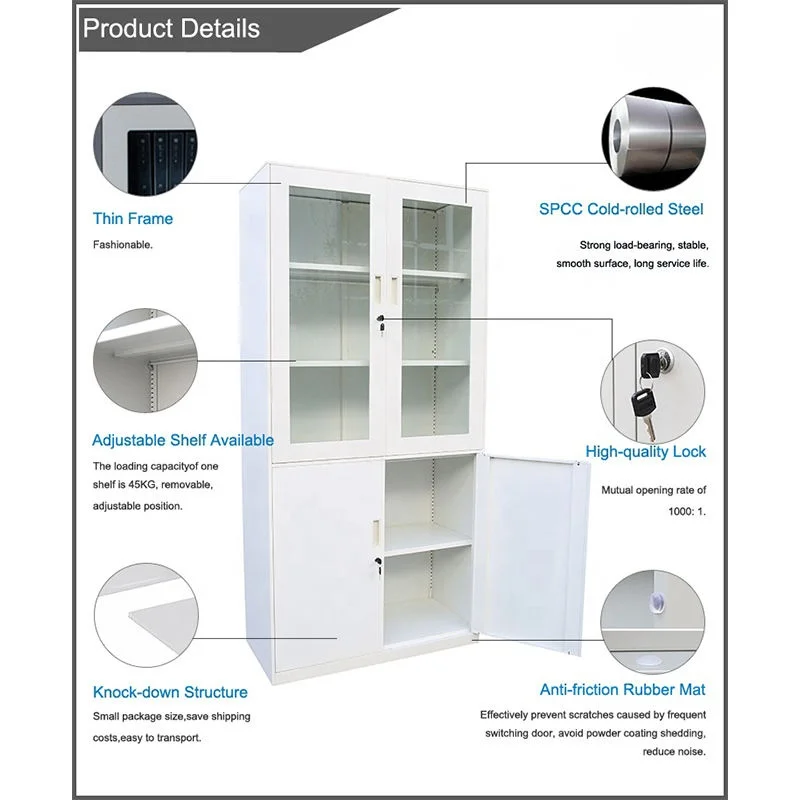 Best Selling Morden Design Multi-layer Steel Filing Cabinet Sliding Glass Two-door Metal Cabinets