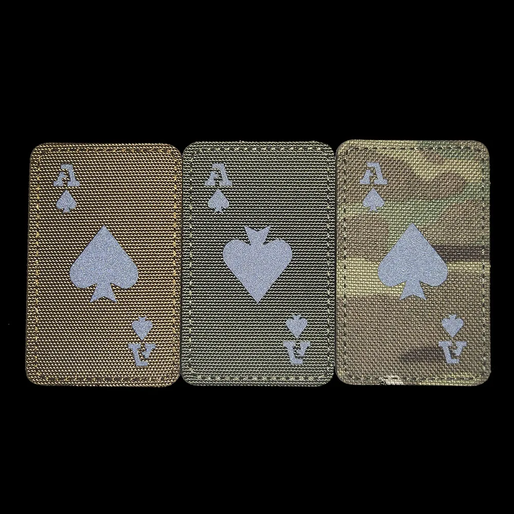 Ace of Spades Card Luminous Patch Tactical Fastener Hook & Loop Armband Reflective Emblem Badge for Clothes Backpacks Hat Vest