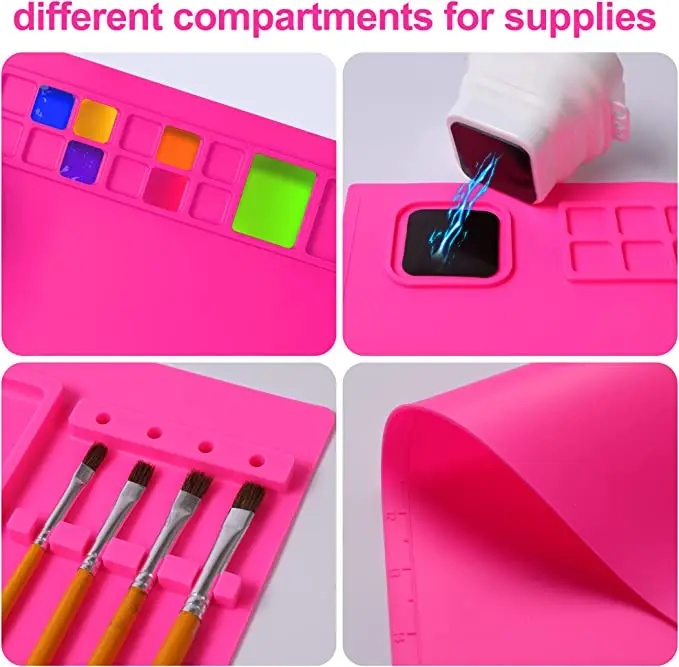 Custom Silicone Painting Craft Mat Soft Durable Drawing Mat BPA Free Silicone Rubber Art Mat with Cup for Kids