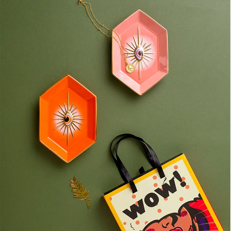 SYL Europe Ceramic Jewelry Dish Cute Eye Plates Decoration Crafts for home Trinket Small Ring jewelry display tray gold