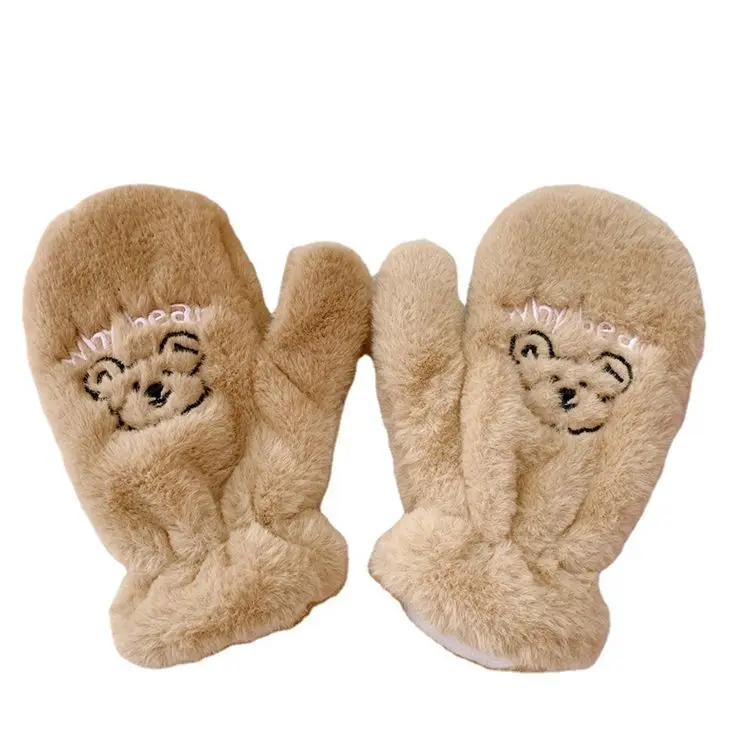 Женские милые толстые зимние плюшевые перчатки с милым медведем, теплые перчатки для верховой езды, варежки