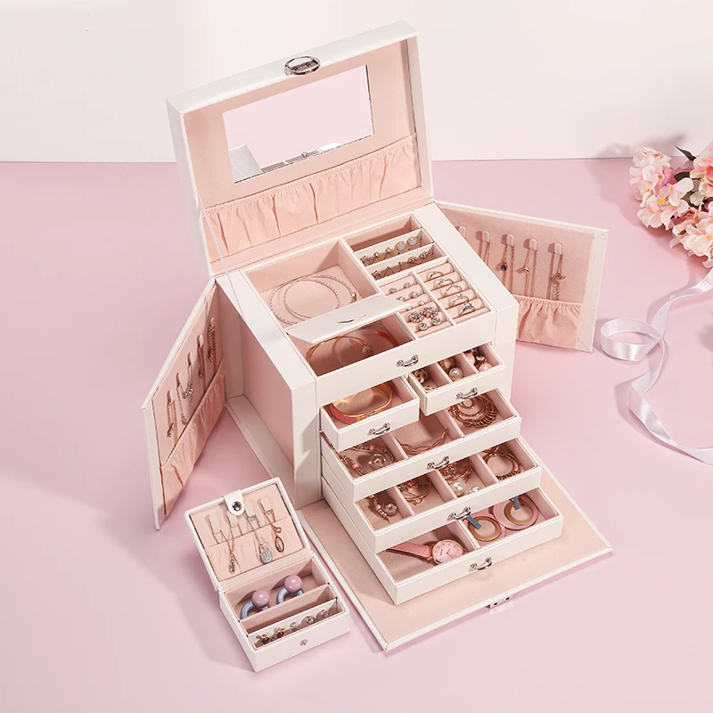 2022 Роскошная большая шкатулка для ювелирных изделий с логотипом на заказ, большой органайзер для ювелирных изделий из искусственной кожи, кольца, серьги, ожерелье, Подарочный чехол для свадьбы