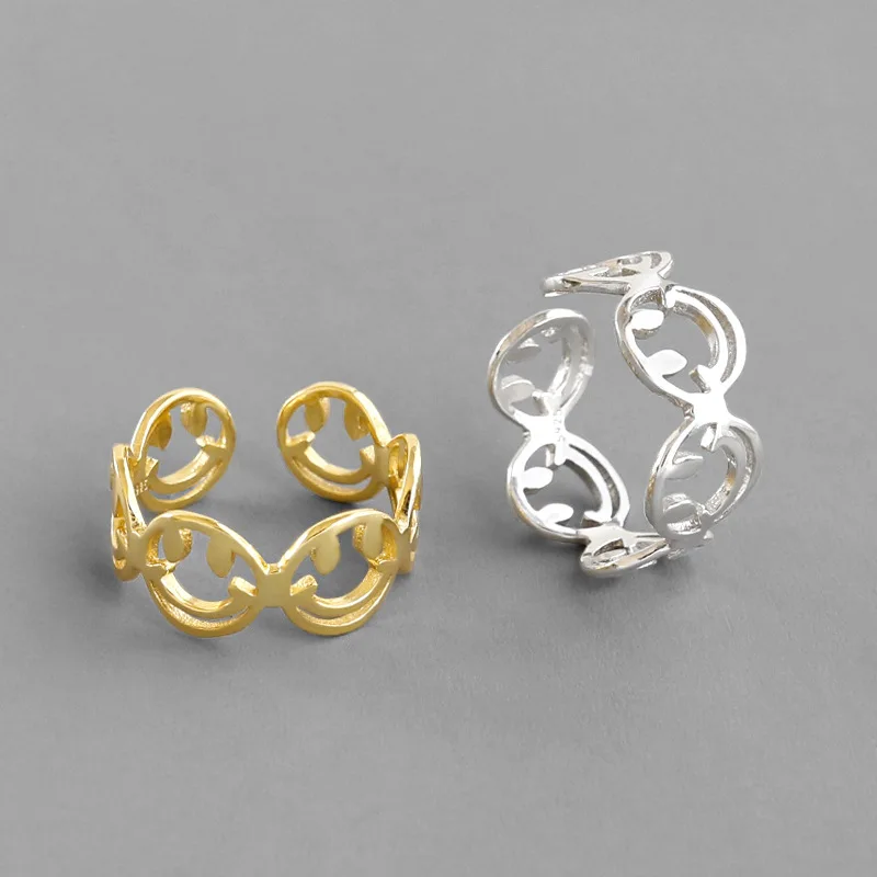 
Wave Hollow Happy Smiley Face Rings 925 Sterling Silver Smile Face Linked Rings for Women 