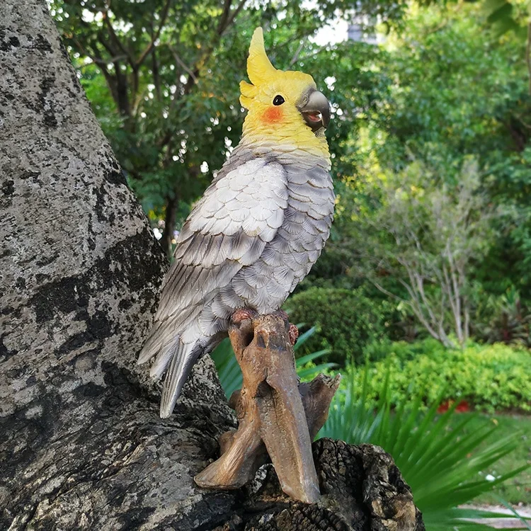 Оптовая продажа, Реалистичная полимерная скульптура птицы, фигурка попугая, украшение для сада, персонализированный серый полирезиновый попугай %