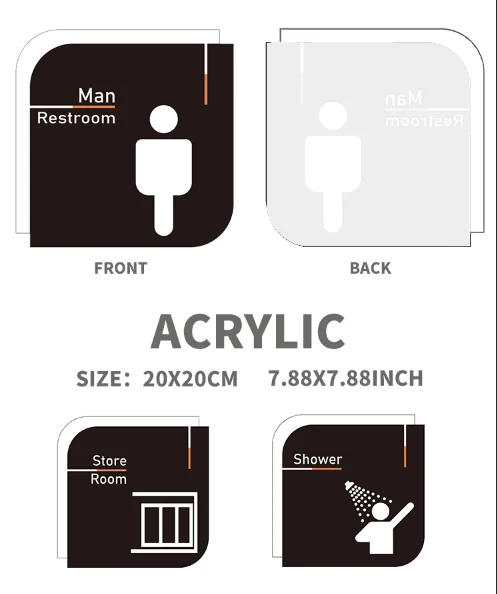 Restroom Sign Acrylic Material Doorplate China factory Hot sale For Hotel For Bathroom For Door Men and Woman Restroom Sign