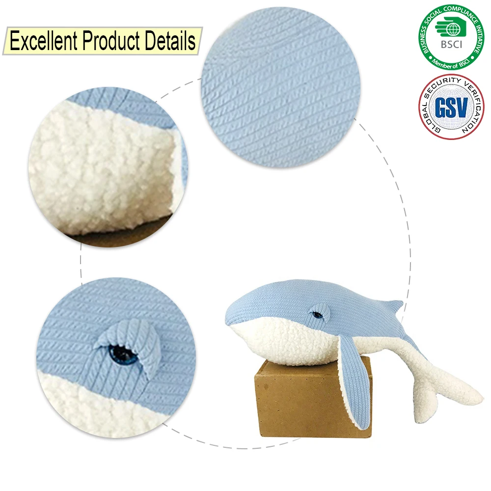 High Quality Blue Whale Soft Toy Stuffed Plush Whale Gift Custom Exquisite 3D Animal Shaped Fish Doll Toys