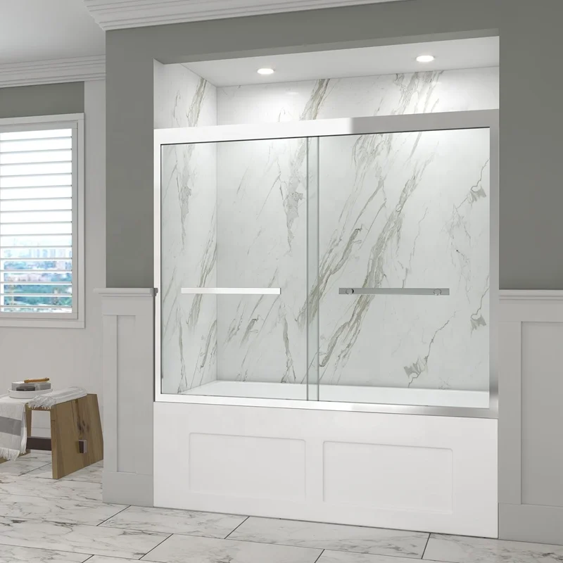 Competitive Safty Tempered Glass 2panels Single Sliding Bathroom Bathtub Shower Door