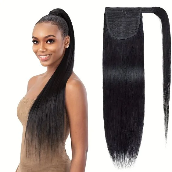 Straight Ponytail Human Hair Extension 100g Wrap Around Clip In Ponytail Natural Color 10-30Inch High Quality For Women