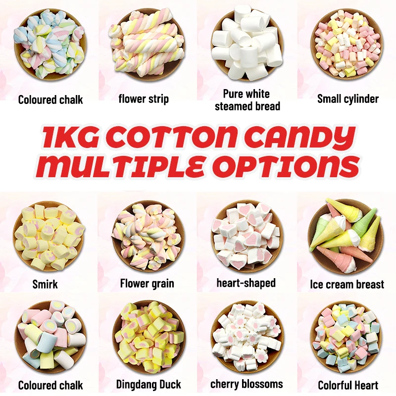 Wholesale Chinese snack marshmallow exotic candy food cotton candy confectionery soft candy bagged 1kg fruit sweet snack for kid