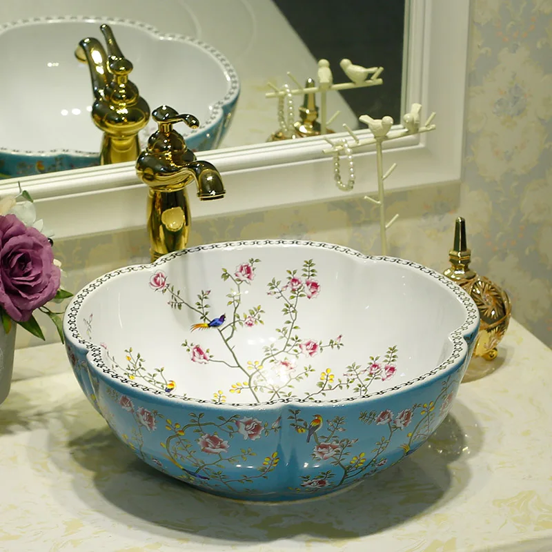 Wholesale Countertop Porcelain Colored Cheap Luxury Modern Gold Ceramic Sink Basin Round Washbasin Golden Bathroom Sink