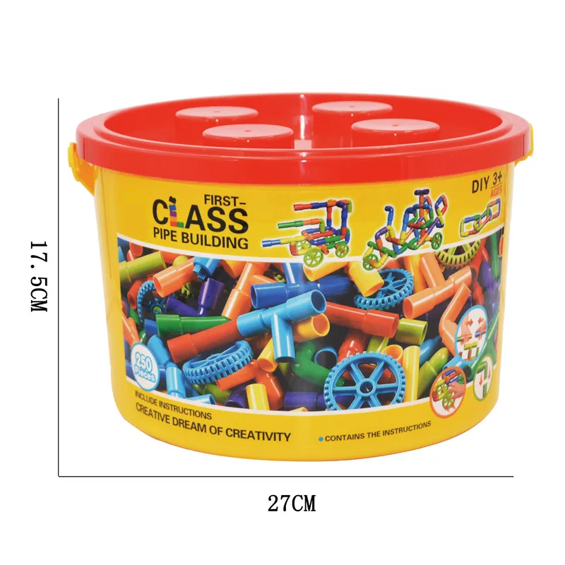 250PCS Pipe Construction Building Bocks Set Educational STEM Building Learning Tube Sensory Toys with Wheels for Kid Boys Girls