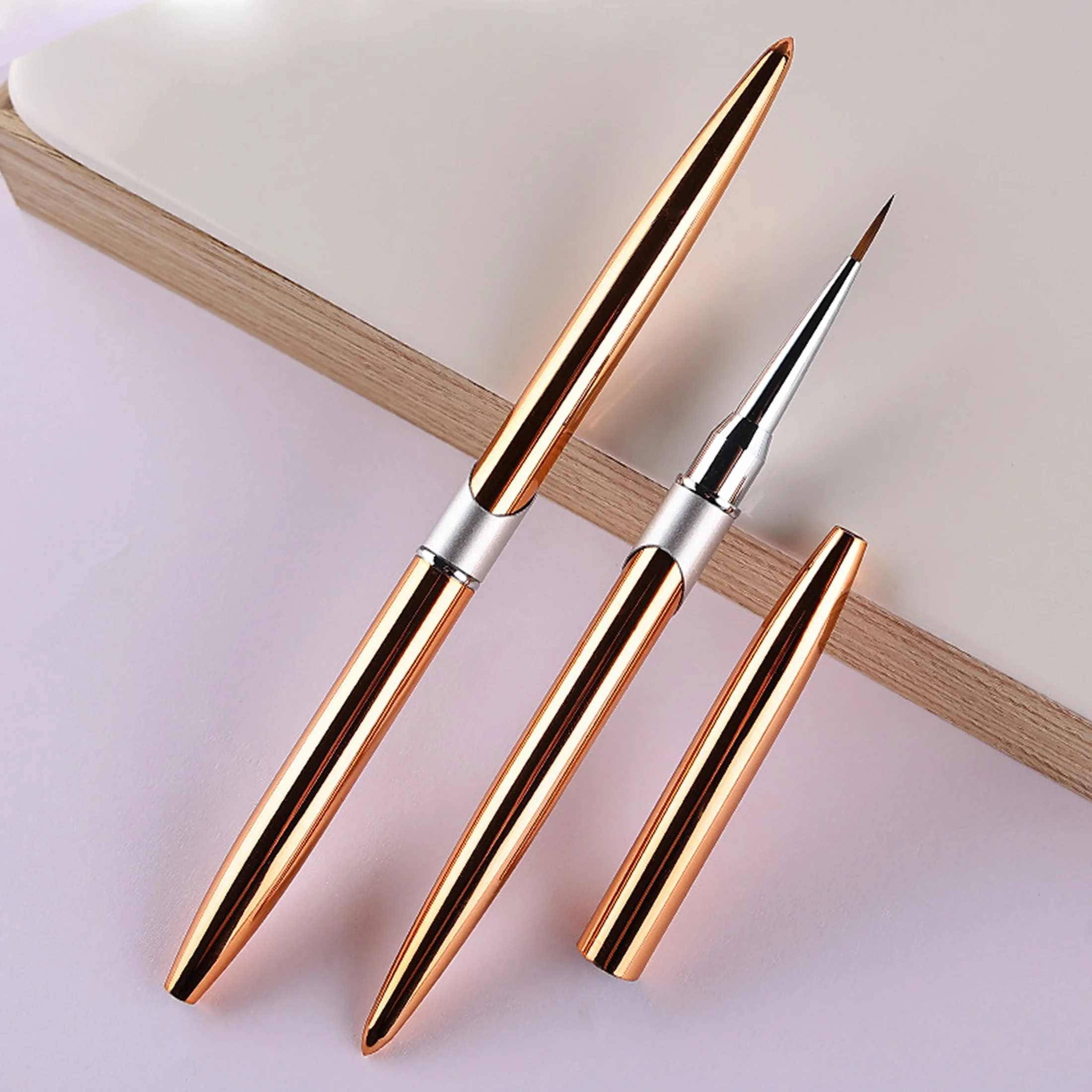 High Quality New Design Rose Gold Metal Nails Drawing Liner Manicure Acrylic Nail Brushes