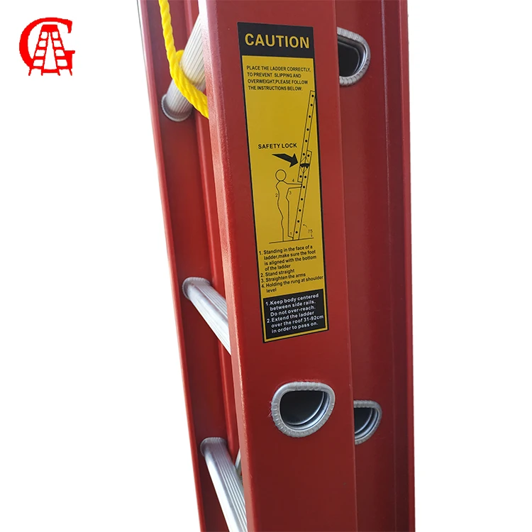 FRP insulated two sections Extension Fiberglass D-rung  Extension Ladder for electricity working
