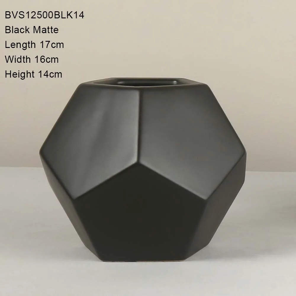 Custom Design Pentagon Shape Matte Black Ceramic Planter Pot Set of 3pcs