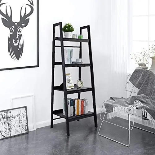 4-Tier Bookshelf Industrial Ladder Shelf Bookshelves Vintage Bookcase Storage Rack Shelves