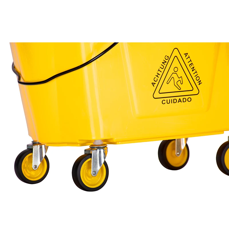 Желтые одно пластиковое отжимное устройство шваброй ведро с трём диски, ПП руку с отжимом