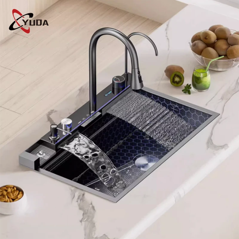 Фартук из нержавеющей стали кухонная раковина ручной работы умный водопад многофункциональная