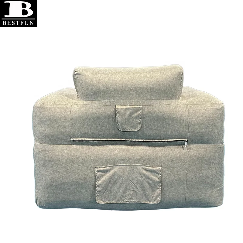 Adult Inflatable Lounge Sofa Chair with Detachable Cover Self-Inflating Built-In Rechargeable Pump Outdoor Camping Living Room