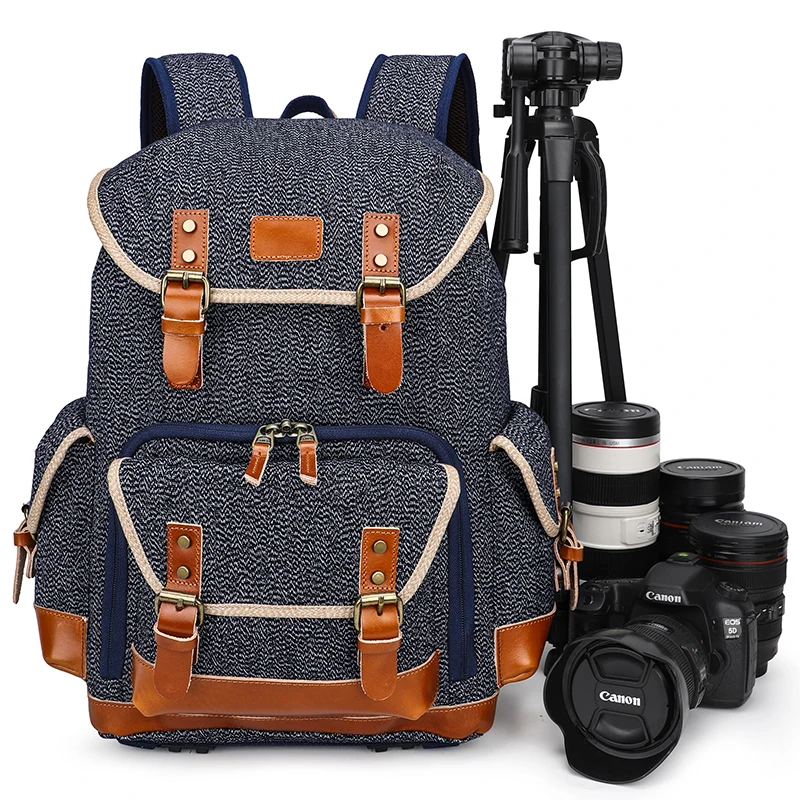 
Large hiking canvas water proof camera bag digital dslr laptop backpack with tripod layer 