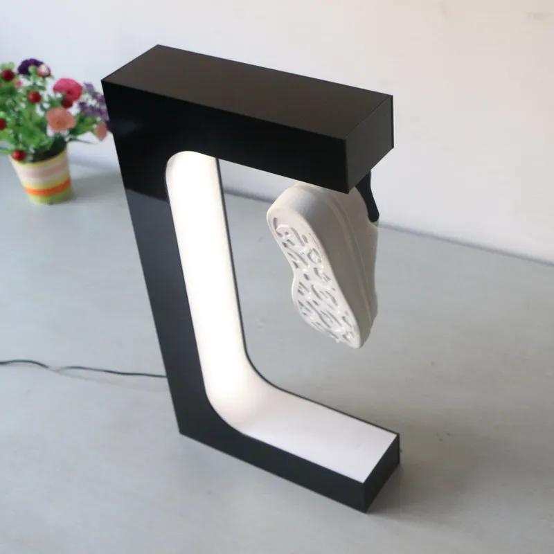 100-240v magnetic levitation shoe floating display stand holder 360 rotating with led light for store exhibition advertise