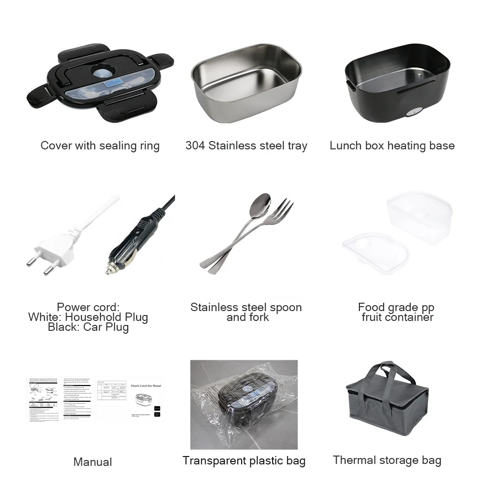 60W Fast heat Electric heating box Food Heater Warmer 3 in 1 Portable Heated electric Lunch Box with sealing ring