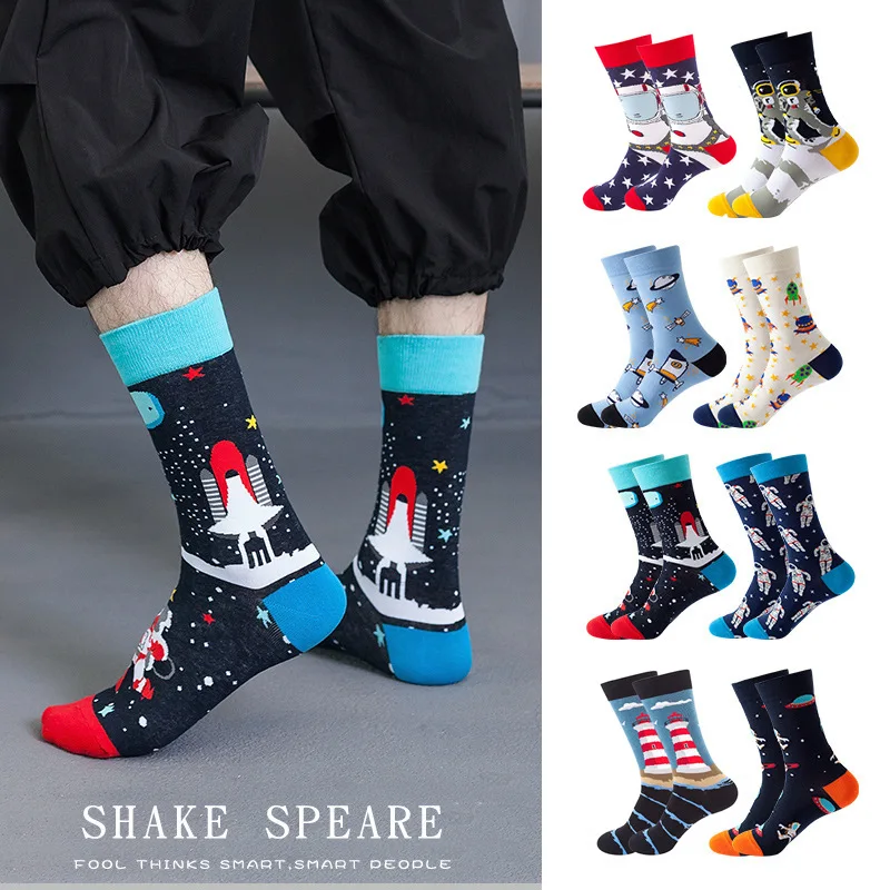 Men socks combed cotton cartoon animal bird shark zebra corn watermelon sea food geometric novelty funny socks