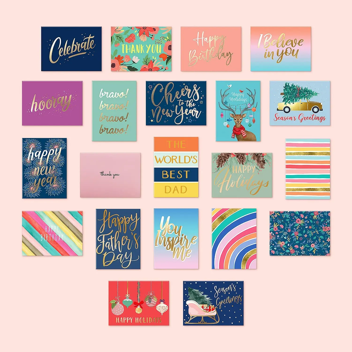 100 Assorted All Occasion Luxury Greeting Cards with Box Set Organizer Blank Card with Envelopes Custom