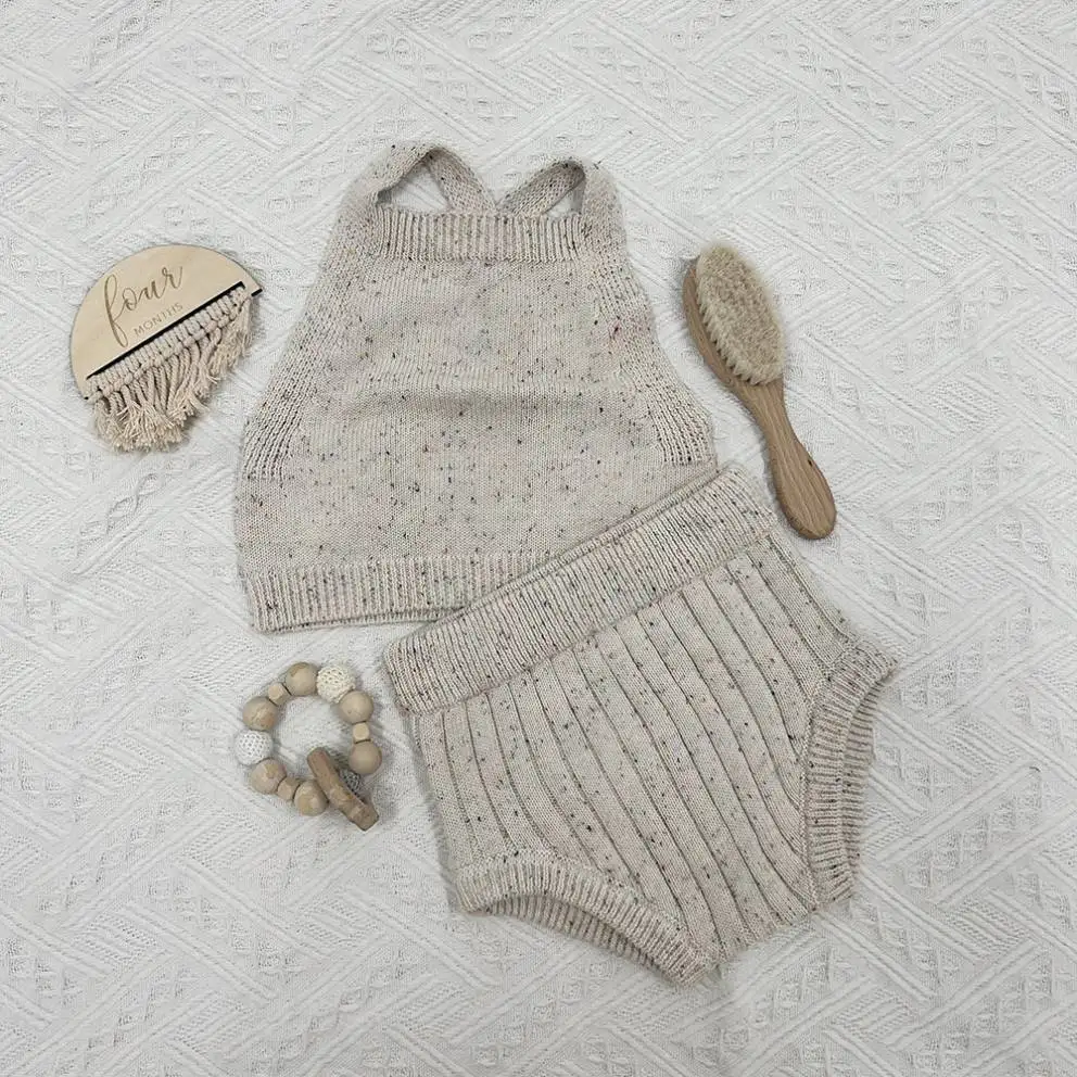Backless new born 2 piece girls knit outfit babies baby crochet rompers sweater