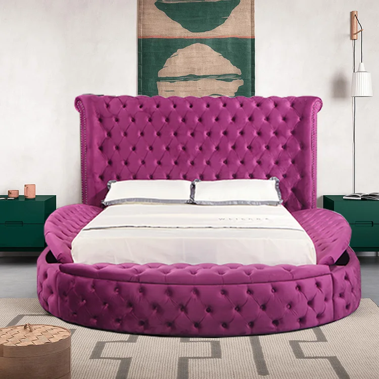 Modern New Design Bedroom Furniture Tufted Storage King Size Round Beds Velvet kids bed house