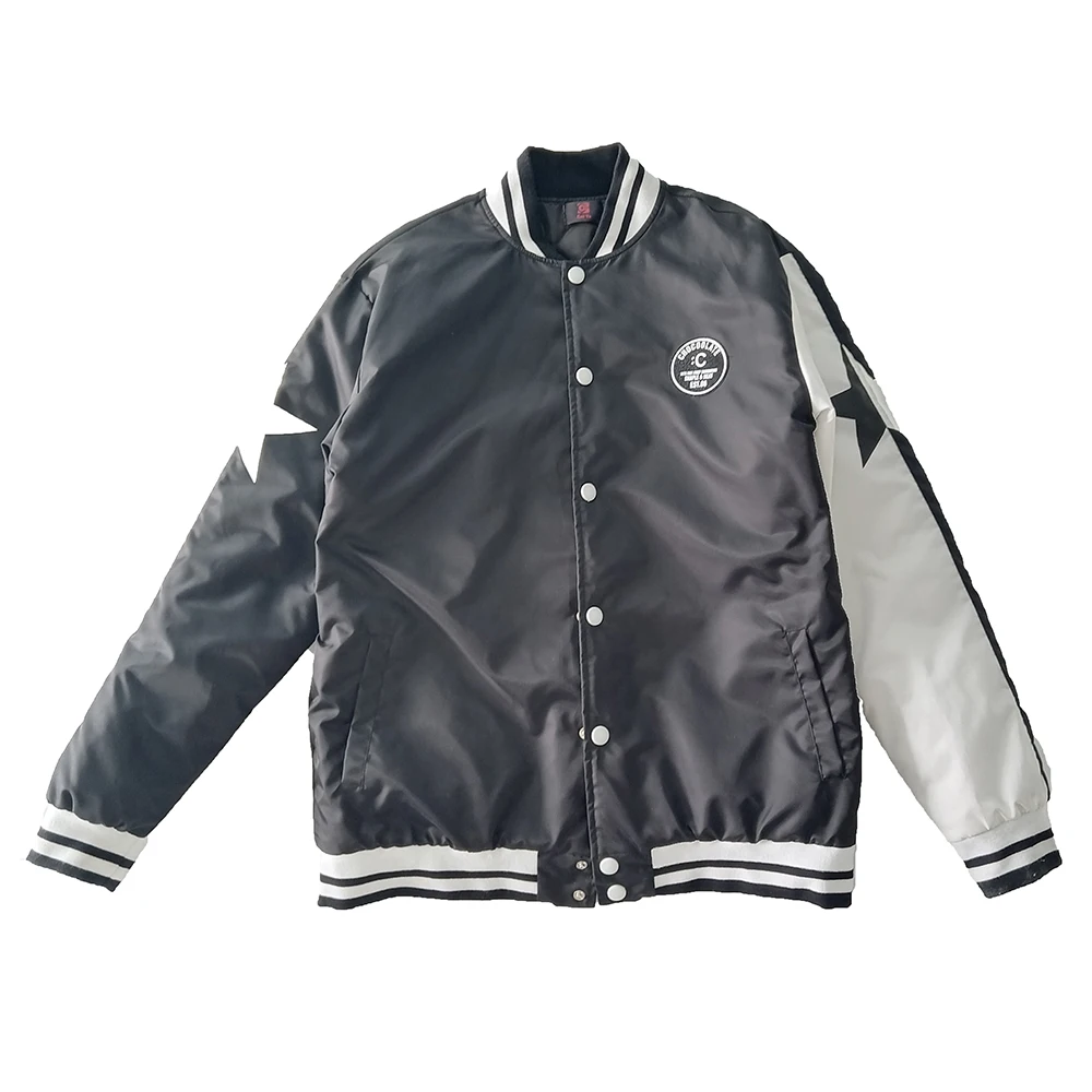 Autumn winter wear quilted warm keeper baseball collar contrast color sleeves patch logo men jackets