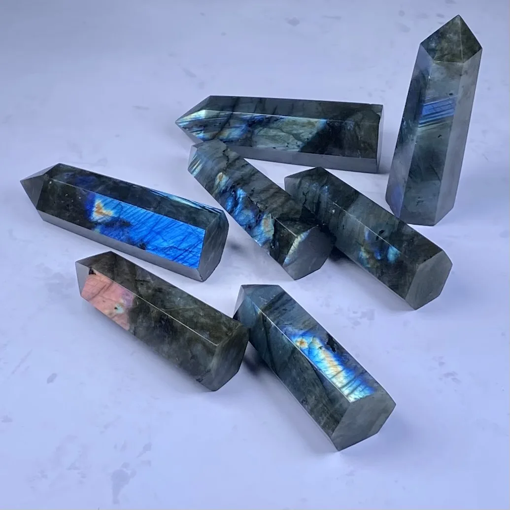 Wholesale Natural Crystal Point Healing Blue Flash Labradorite Crystal Tower For Sale