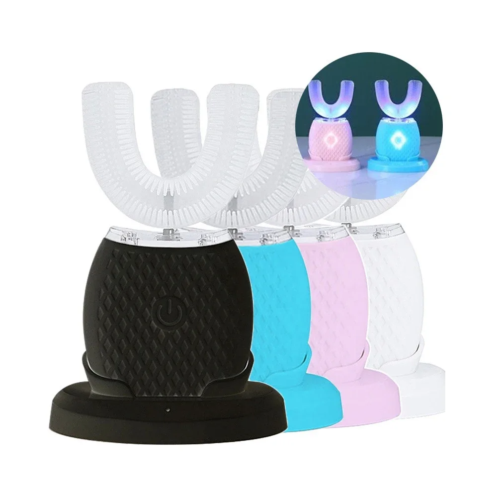 360 Sonic Automatic Electric Wireless Charging Food Grade Silicone U Shaped Toothbrush Adult With LED Light