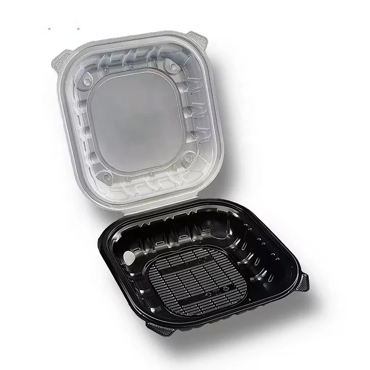 Two Compartment Hinged Clamshell Fast Food Container Disposable Plastic Take Out Container Food Box