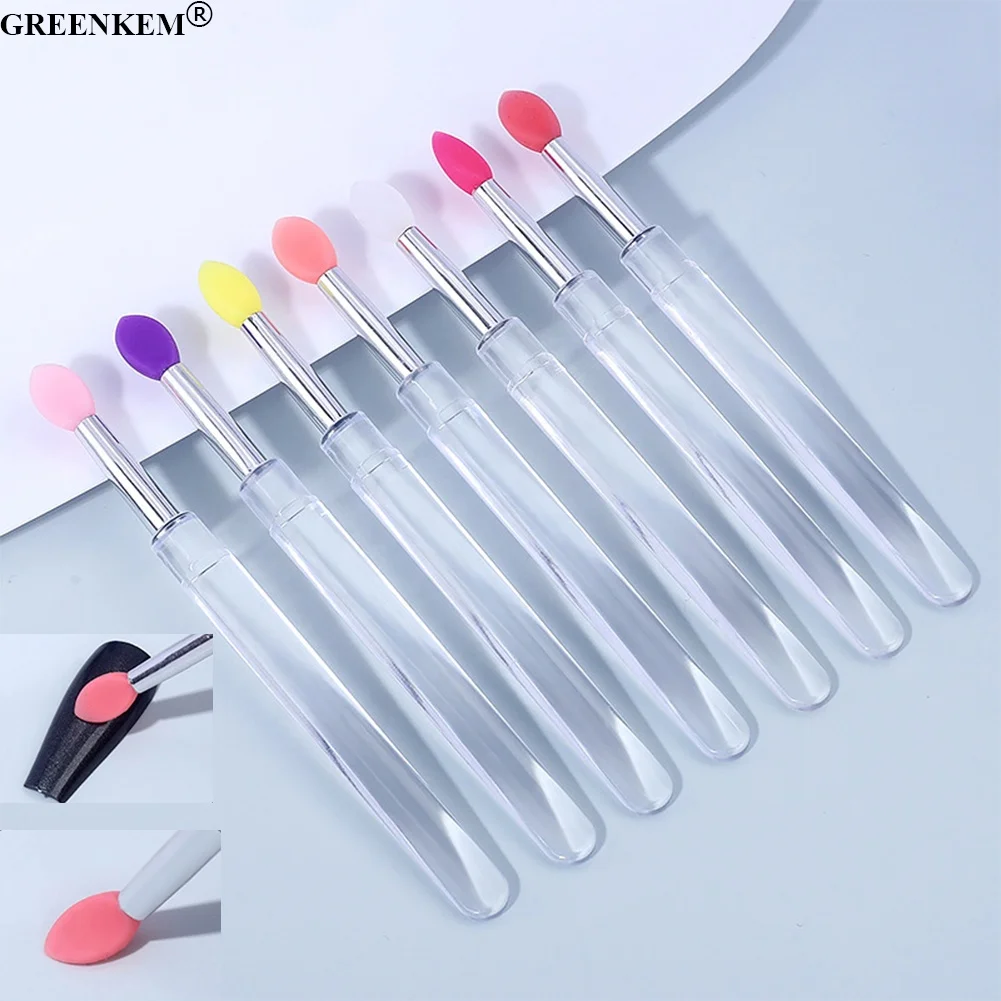 Nail Art Clear Handle Silicone Soft Liquid Glitter Makeup Brush With Dustproof Nail Powder Brush