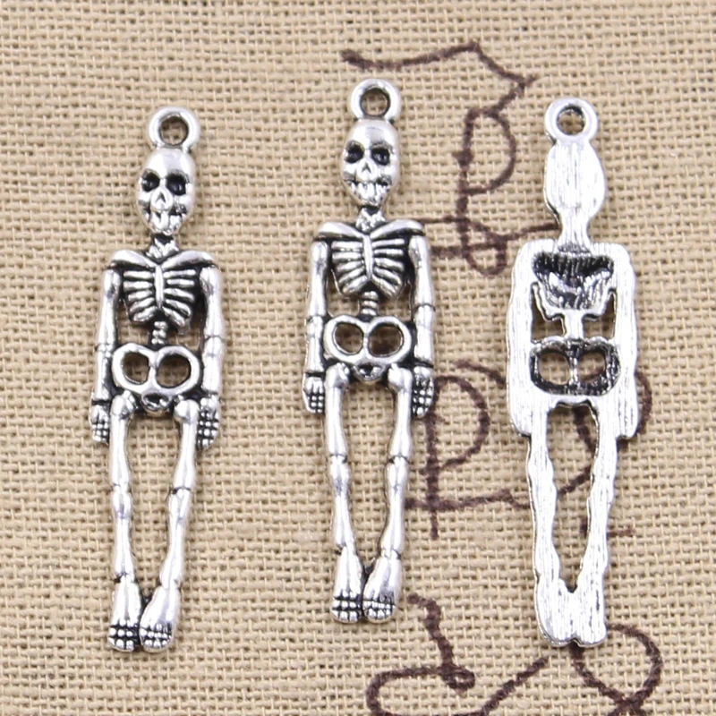 Antique Silver Color Pendants DIY skull skeleton man 39x9mm Craft Making Findings Handmade Tibetan Jewelry