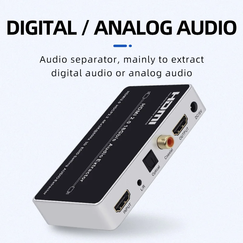 Digital Analog HDMI2.0 HDCP2.2 Input Output L/R Optical Coaxial DC/5V HDMI Audio Extractor 5.1 Converter Adapter Splitter