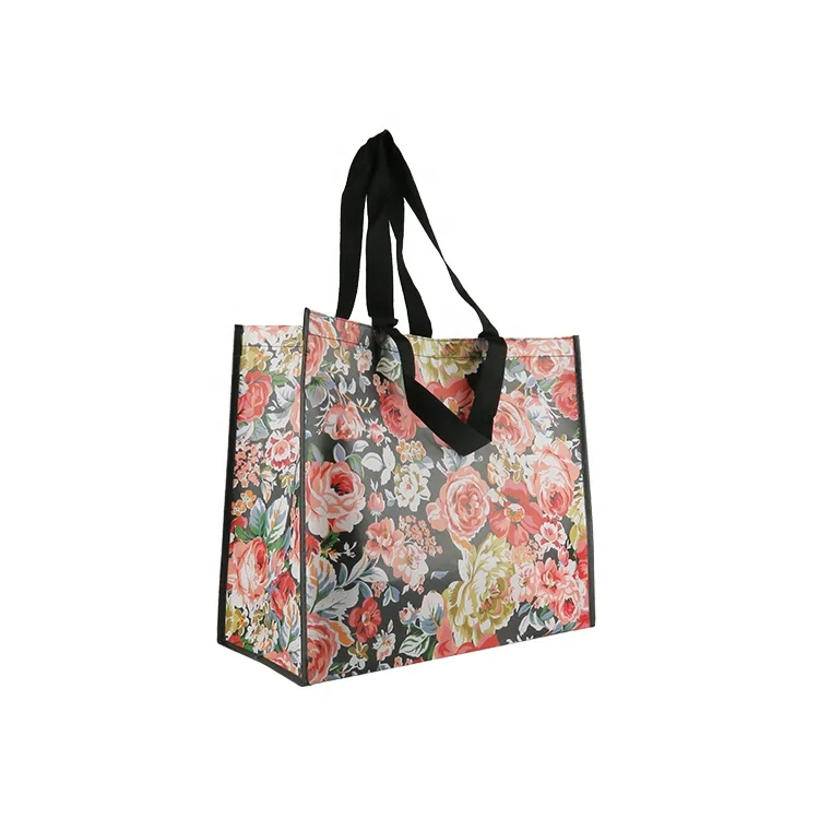 OEM/ODM Shopping Tote Custom Flower Pattern Print Large ECO Friendly Recycled RPET Bag