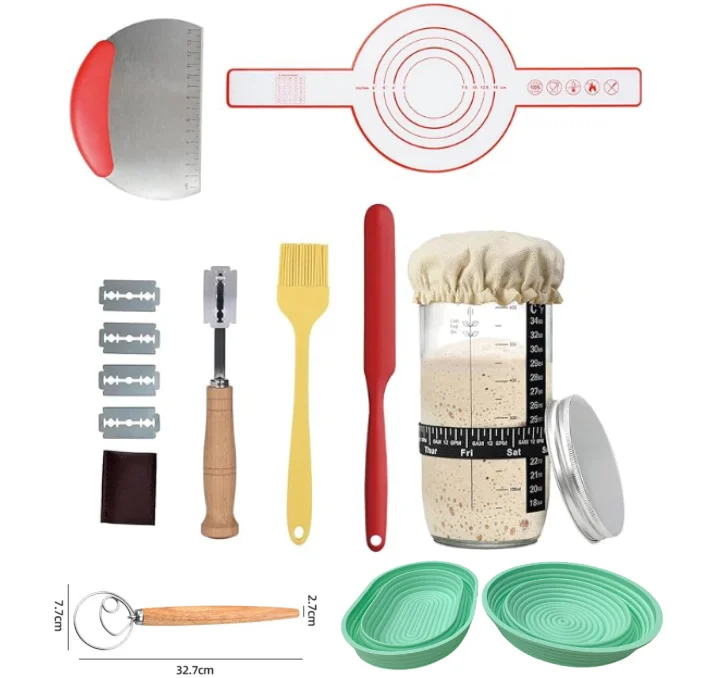 Sourdough Starter Kit Wooden Proofing Basket With Sourdough Starter Jar Kit Sourdough Baking Supplier Suitable For Beginners