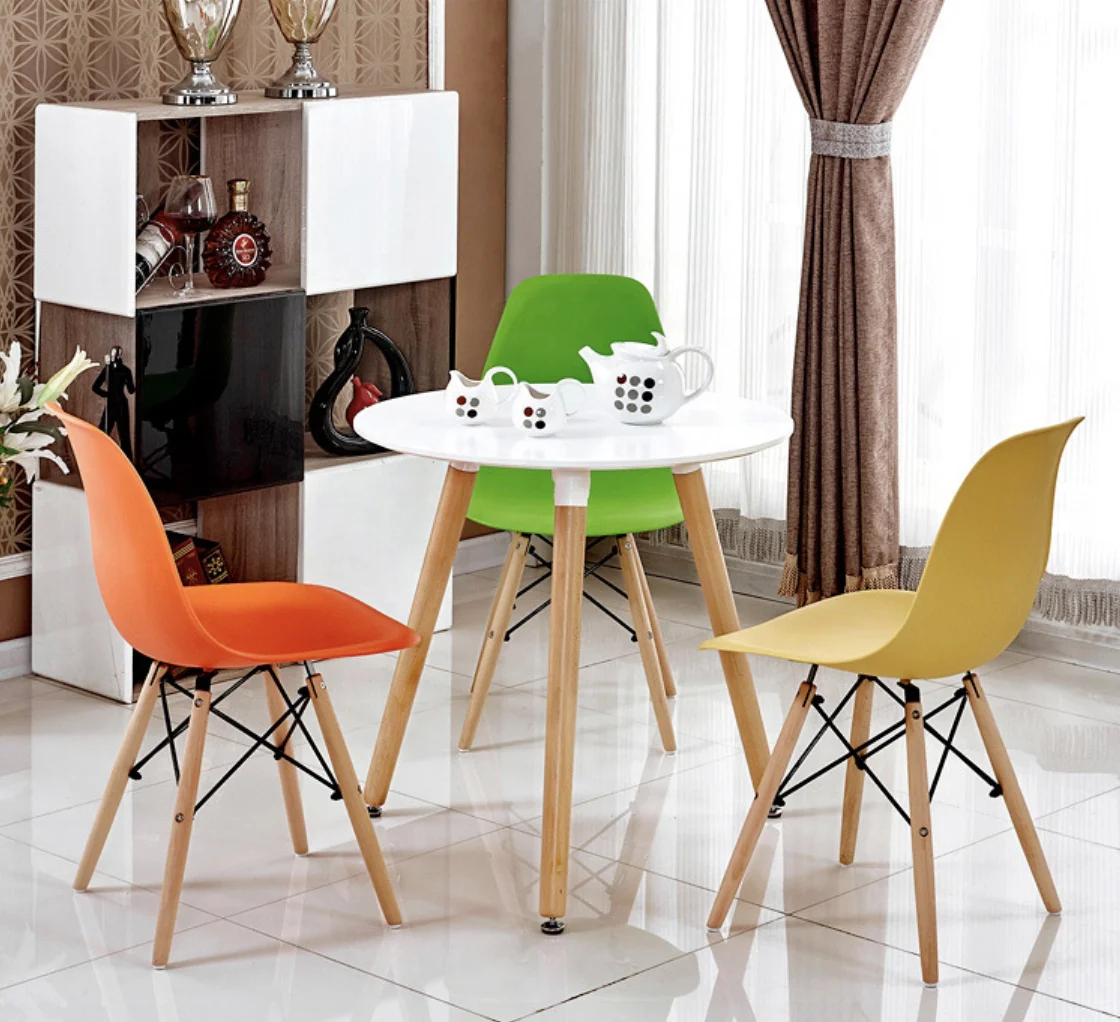 
Modern dining chairs set of 4 nordic style color PP plastic wood chairs for dining room 